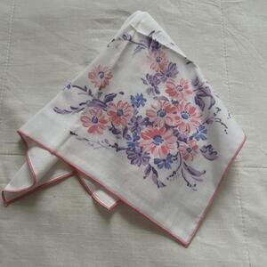 White and pink edge floral print bandana 0831